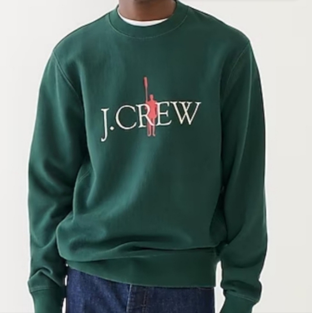J.Crew Logo Spellout Sweatshirt Hunter Green Men's Small S Reverse Weave EUC